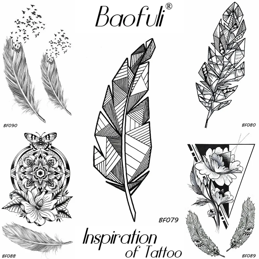 

BAOFULI 3D Geometric Diamond Pinna Leaf Temporary Tattoo Neck Arms Legs Women Tattoo Stickers Pencil Sketch Waterproof Tatoos