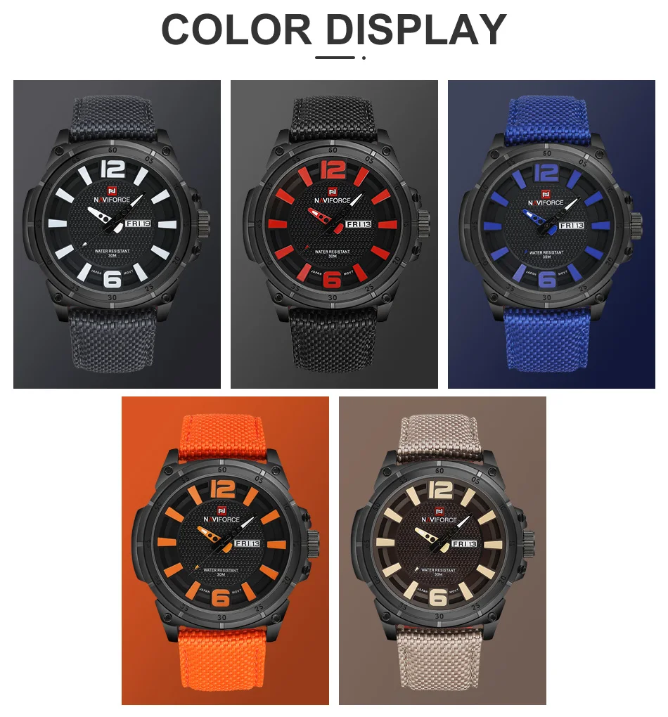 NAVIFORCE Mens Watches Top Brand Luxury Men Fashion Business Quartz Watch Male Nylon Strap Wristwatch with Date and Week Display