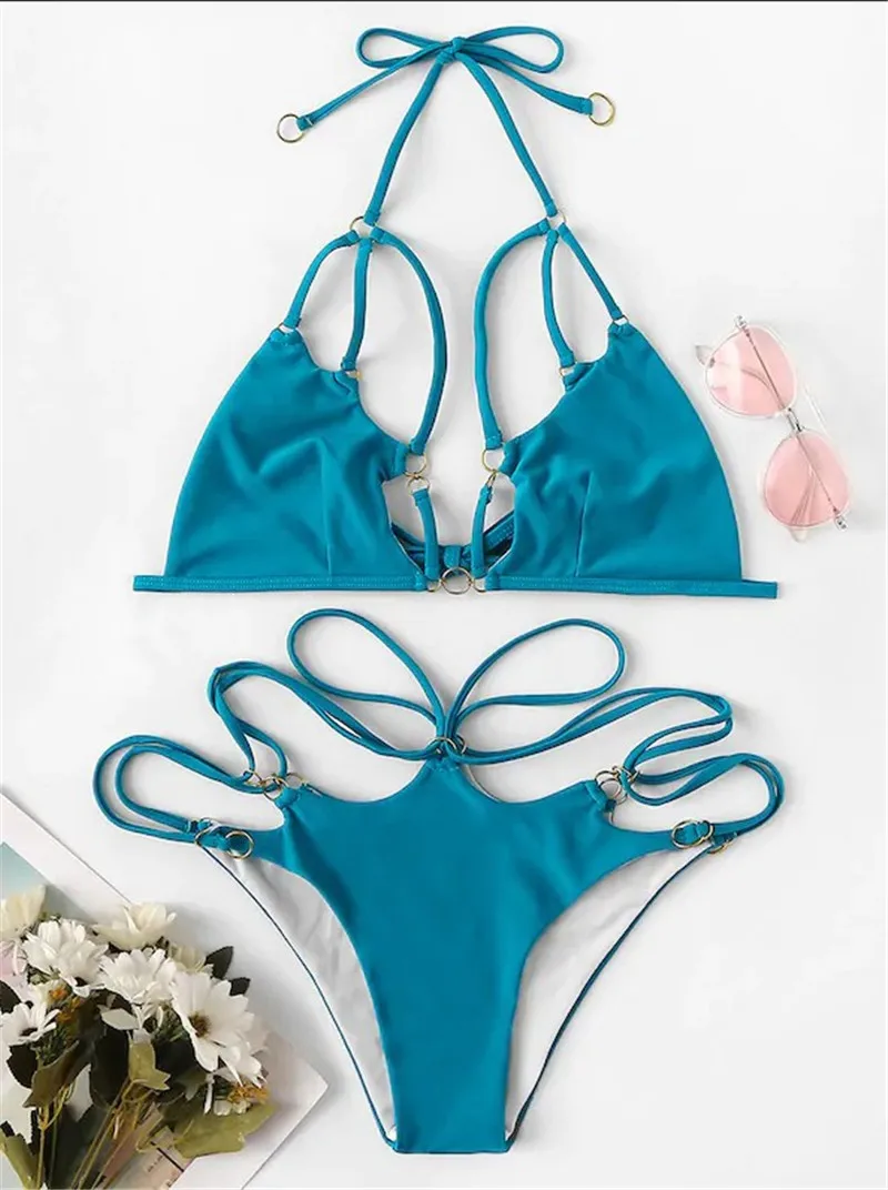 Sexy Cross Hollow out Bandage Bikini 2019 Swimwear Women Swimsuit Tie Up High Waist Set Beachwear Maillot De Bain Femme | Женская одежда