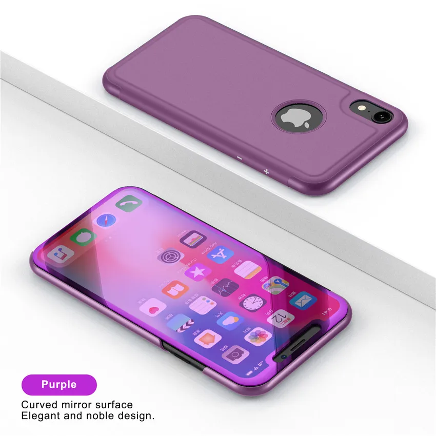 Purple Роскошный сенсорный флип-чехол-подставка для iphone X, XR, XS, MAX, 8, 7, 6, 6S Plus, 5, 5S, Se, зеркальная защита 360 градусов, полный Чехол для iphone XS - Цвет: Purple