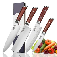 keemake 4pcs kitchen knives set german 1 4116 steel blade santoku utility chef cleaver knife color wood handle sharp meat cut