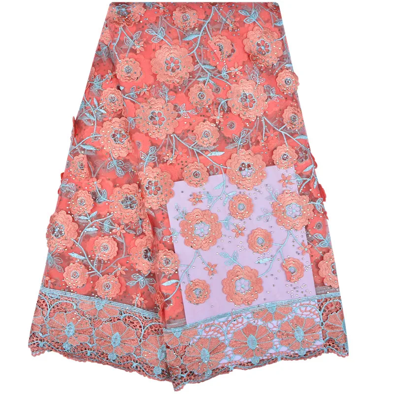 

Beautiful Silver grey 3 D Lace Applique Flower Nigerian Lace Fabric With Stones Sell Well High Quality Lace Trim Wedding A1227