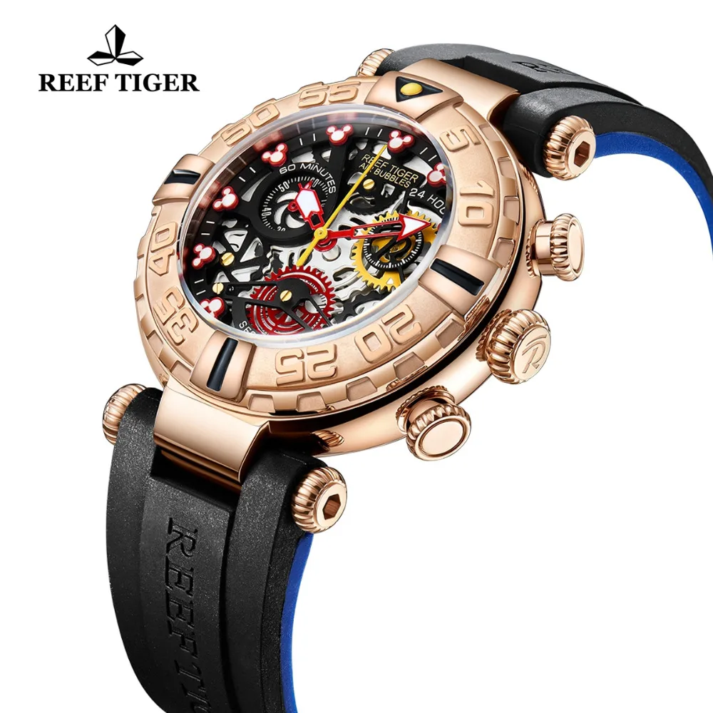 Reef Tiger/RT 2019 Элитный бренд модные креативные часы для мужчин с костями каучуковый