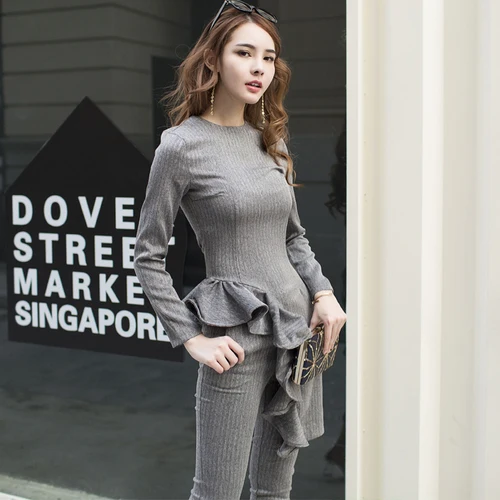 2018 Новая мода темперамент Тонкий корейский комплект из двух предметов костюм