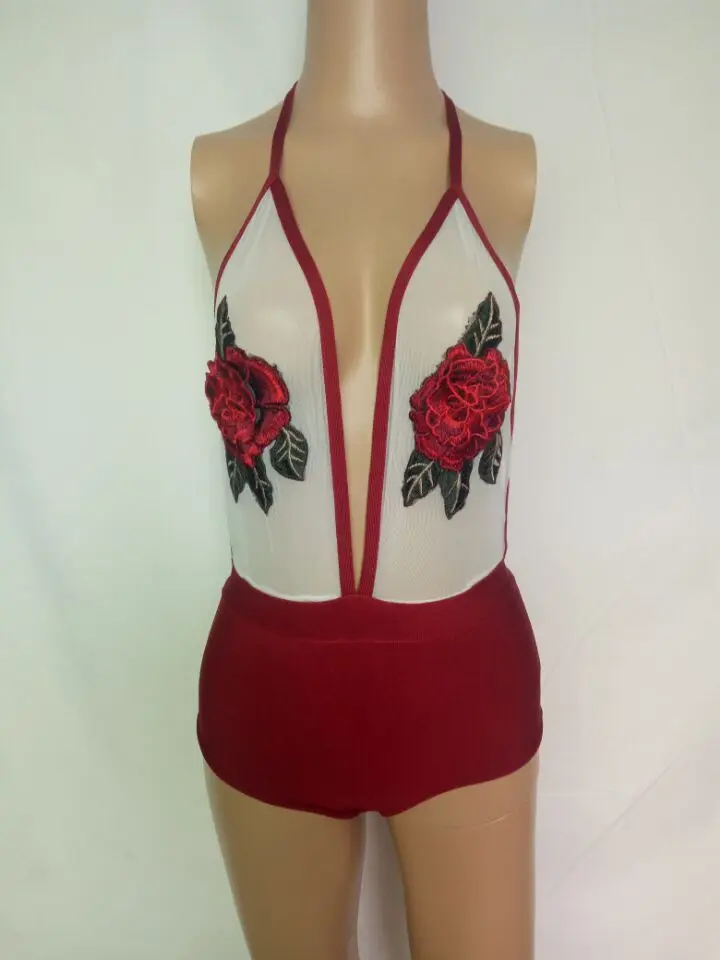 Женский купальник бандажный с цветочной аппликацией|women bodysuit|wholesale bodysuitsbandage bodysuit