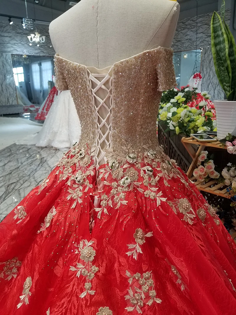 LS68870 красное свадебное вечернее платье 2019 с открытыми плечами кружевной вырез