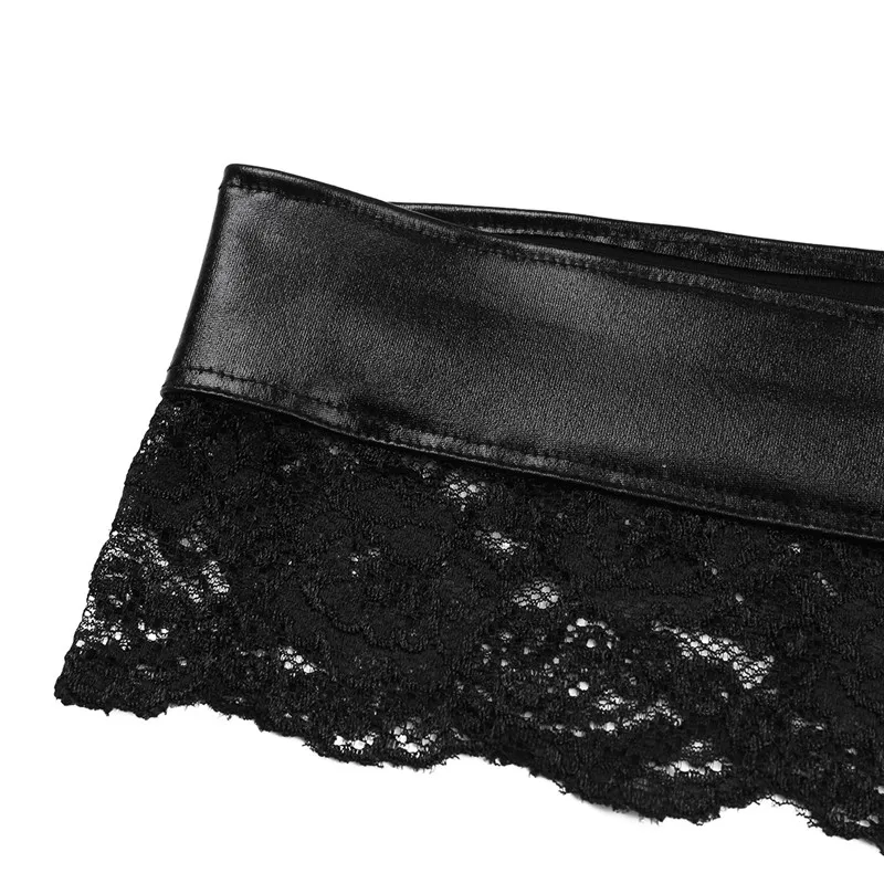 MSemis Women Sexy Open Butt Lingerie Floral Lace Splice G-string Thong Crotchless Bikini Leather Underwear Women Sexy Panties