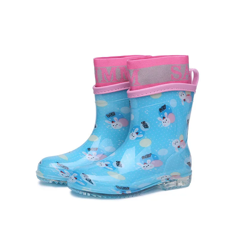 

Kids Rain Shoes Girl Boy All Seasons Students Rainboots Add Cotton Waterproof Child Cartoon PU Unisex Plastic Bottom Pink Blue