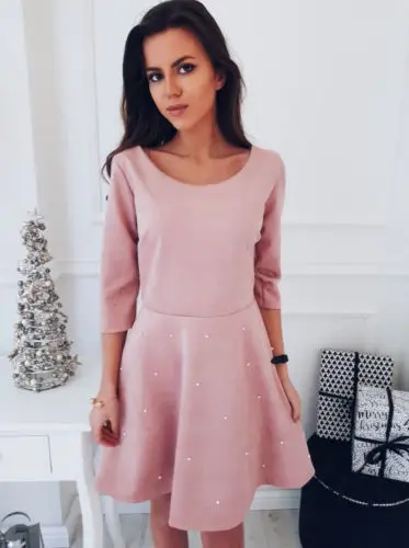 Women Sexy Dresses Casual Summer Pearl Solid Pink Three Quarter Sleeve Round Neck Party Evening Short Mini Dress | Женская одежда