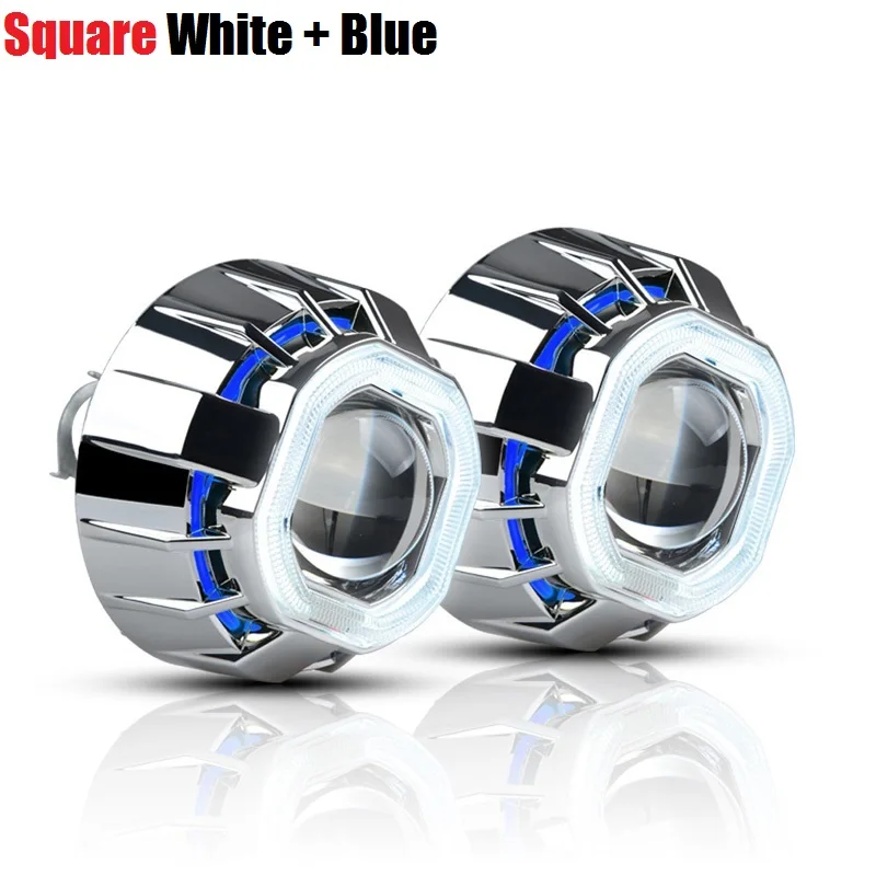 Blue Angle eye 3 дюйма Квадратные HID линзы проектора bi xenon фары с CCFL Белый Красный Синий Двойной Ангел глаз стиль H1 H4 H7 6000K Hi/Lo луч - Цвет: Blue Angle eye