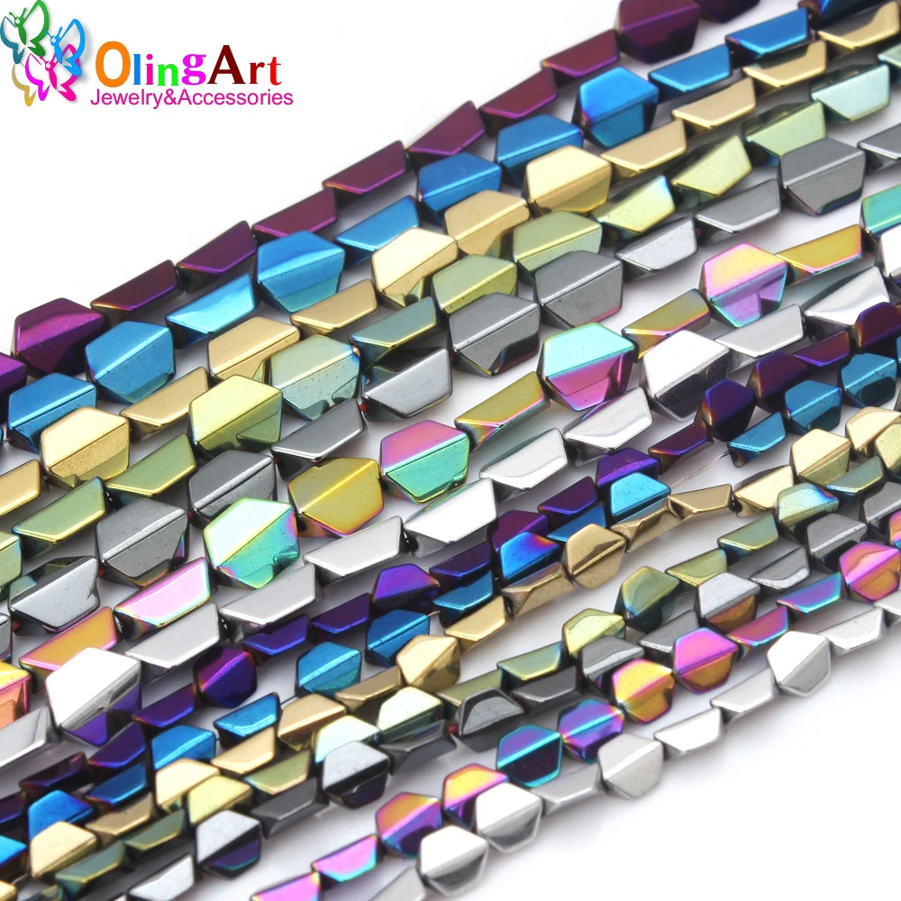 

OlingArt 6MM/8MM 40pcs/lot Shield shaped beads metal mixed color AAA quality Natural Hematite Stone DIY Necklace Jewelry Making