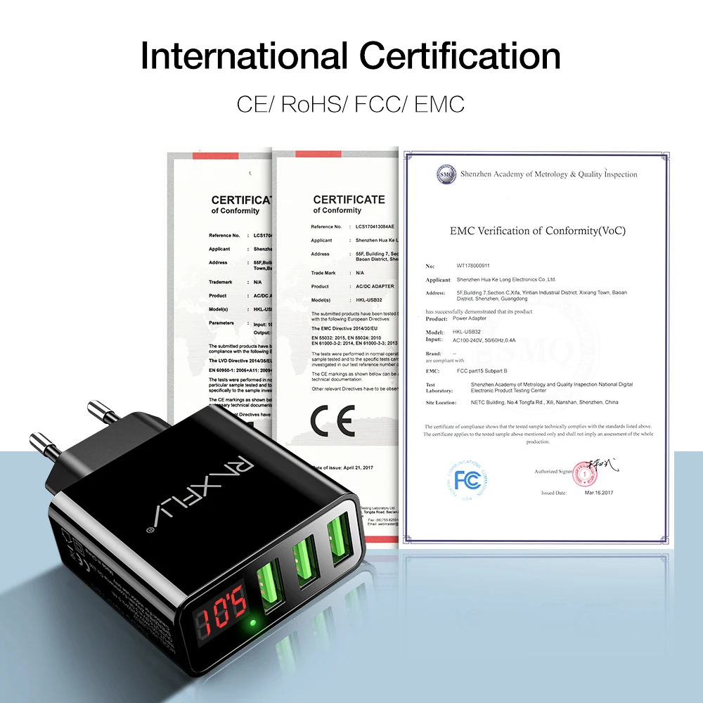 Универсальный usb-адаптер RAXFLY, светодиодный, цифровой, 3 порта, зарядное устройство для мобильного телефона для iPhone, Xiaomi, EU, US, настенное зарядное устройство для путешествий, s