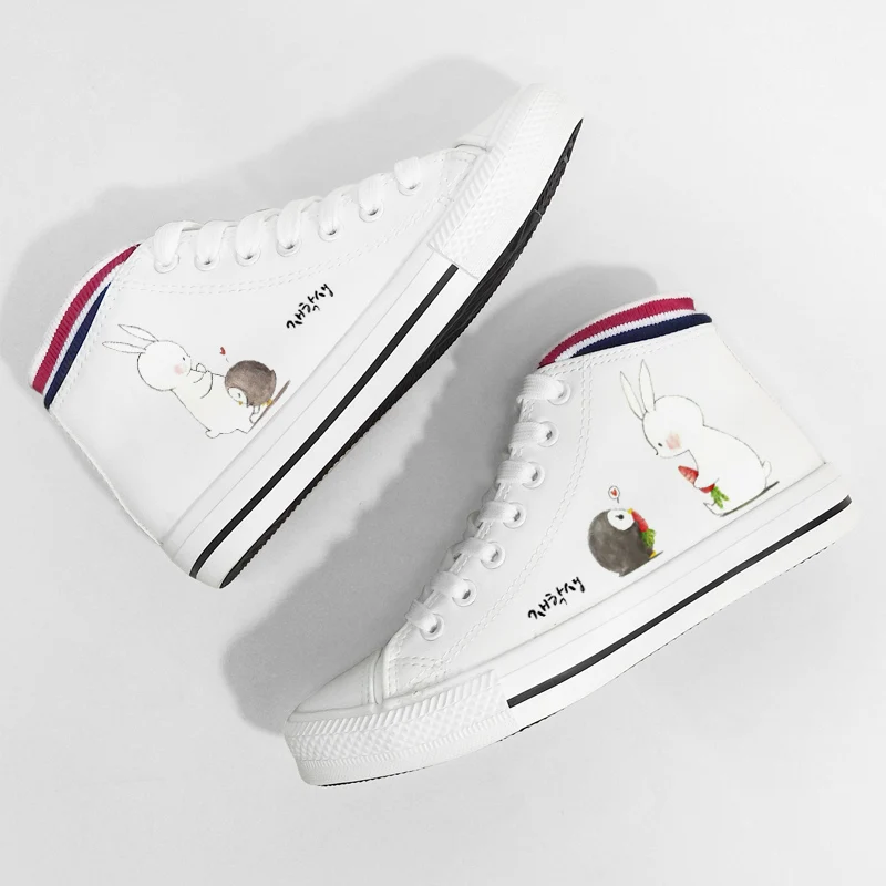 PU05-1 Skatebarding Shoes High Quality Vulcanized Shoes Causal Soft Shoes Women flat sole shoes chaussure femme White Canvas High Shoes - Цвет: PU05-1