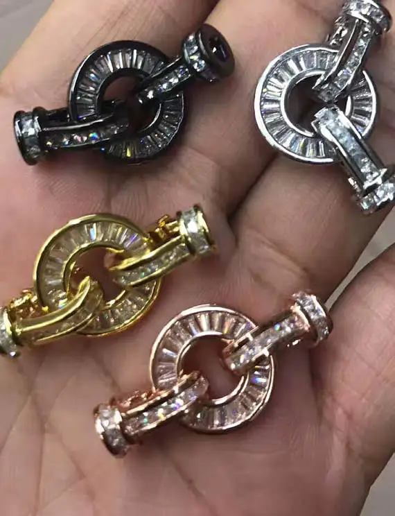 6sets Green ruby Blue Micro Pave Diamond Connectors 30-40mm Donut Clasp Buckle Interlock Interlocking Fastener for Beadin | Украшения и