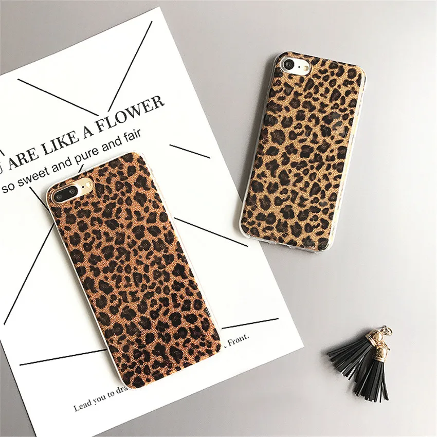 Vintage Geometric Glitter Leopard Phone Cases For iPhone 6 6S Plus Luxury Bring Ha TPU Back Cover 7 8 X |