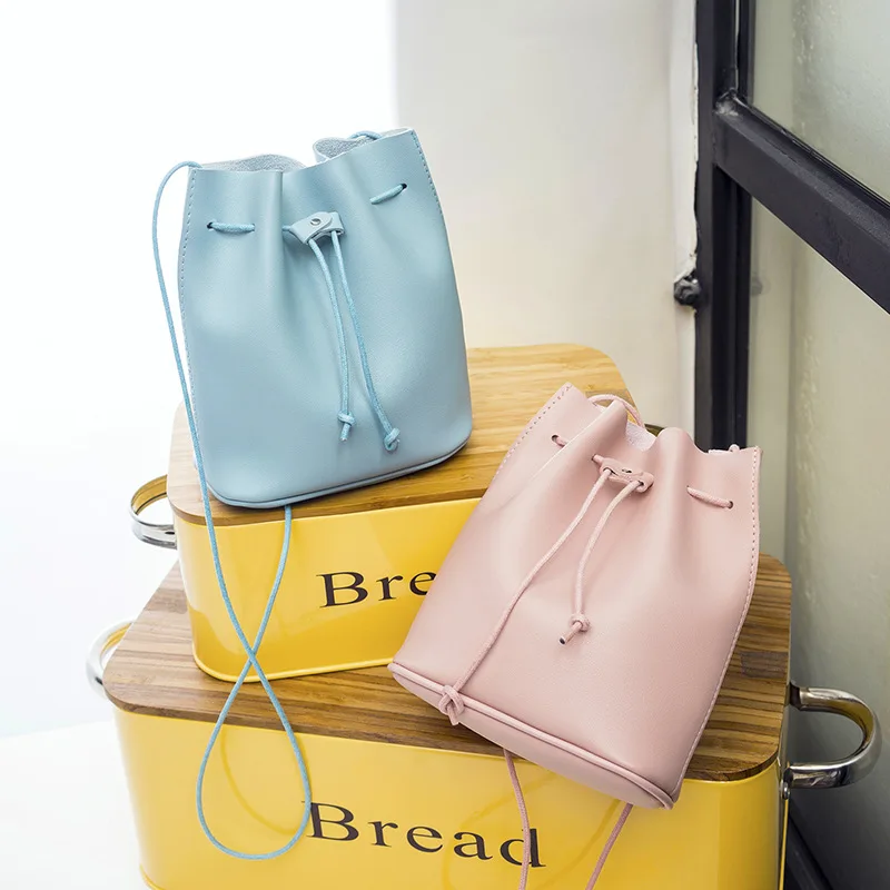 Корейский Mini Bucket Bag перекос охватывающий 2017 Осень Зима Новый Простой веревкой