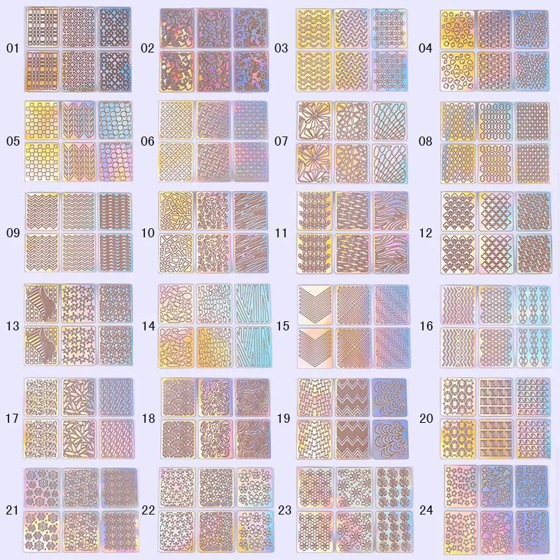 24 шт. лазерные полые трафареты для ногтей|stencil stickers|tip guidesnail vinyls |