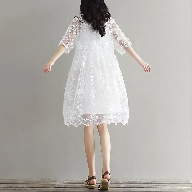 Платье JOYINPARTY женское белое кружевное с высокой талией и вышивкой|women dress|lace women
