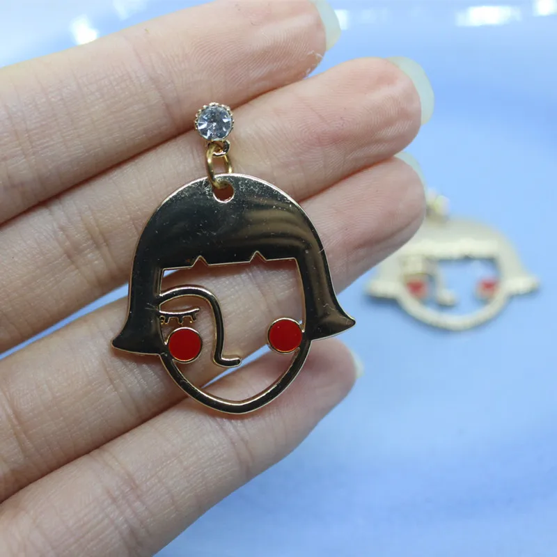 2018 New Unique Design Creative Cute Sweet Enamel Girls Face Stud Earrings Gold Color Fashion Jewelry 3.9*3.1cm | Украшения и