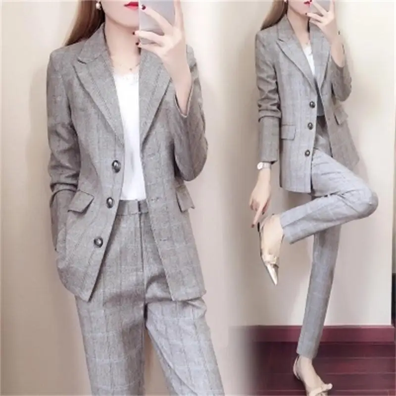 Костюм в клетку Женский костюм на весну и осень новинка 2018 модные облегающие
