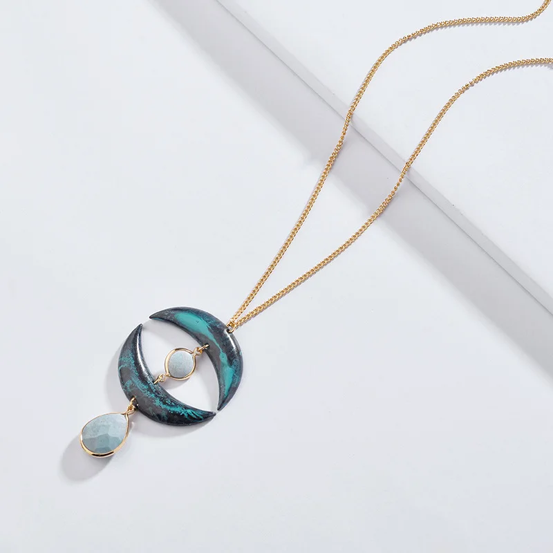 HUIDANG осень 2018 г. новое поступление покрытый платиной Moon Форма Металл Зеленый