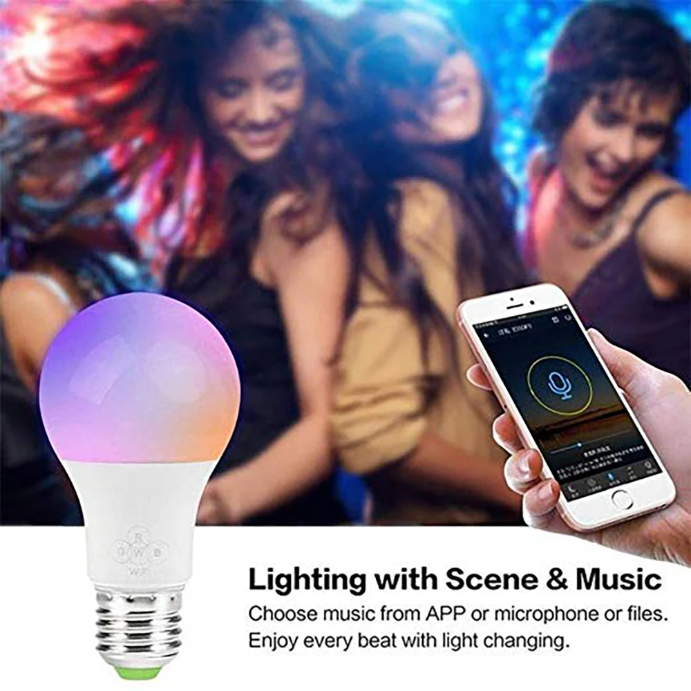 Умная лампа WIFI 4 5 Вт E27 RGB цветная светодиодная с регулируемой яркостью Amazon Alexa Google