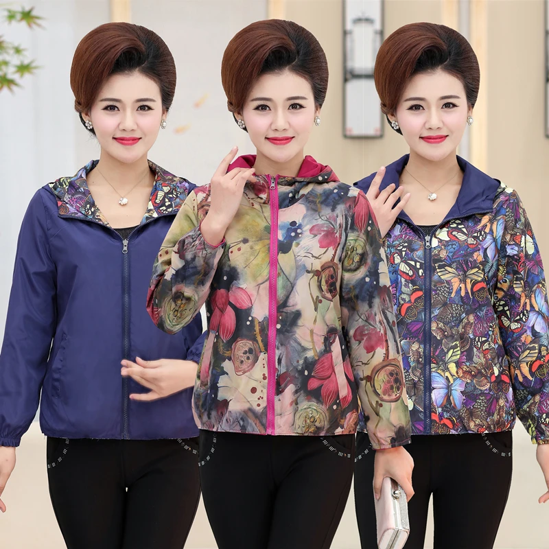 Двусторонняя одежда размера плюс мать куртка пальто с капюшоном и принтом