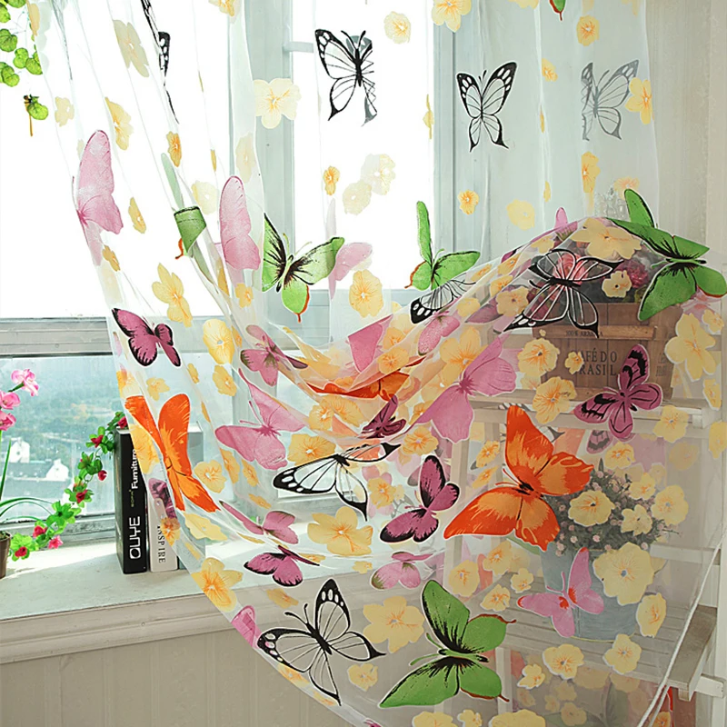 Цветные тюлевые занавески YokiSTG с бабочками на окна прозрачные Занавески для