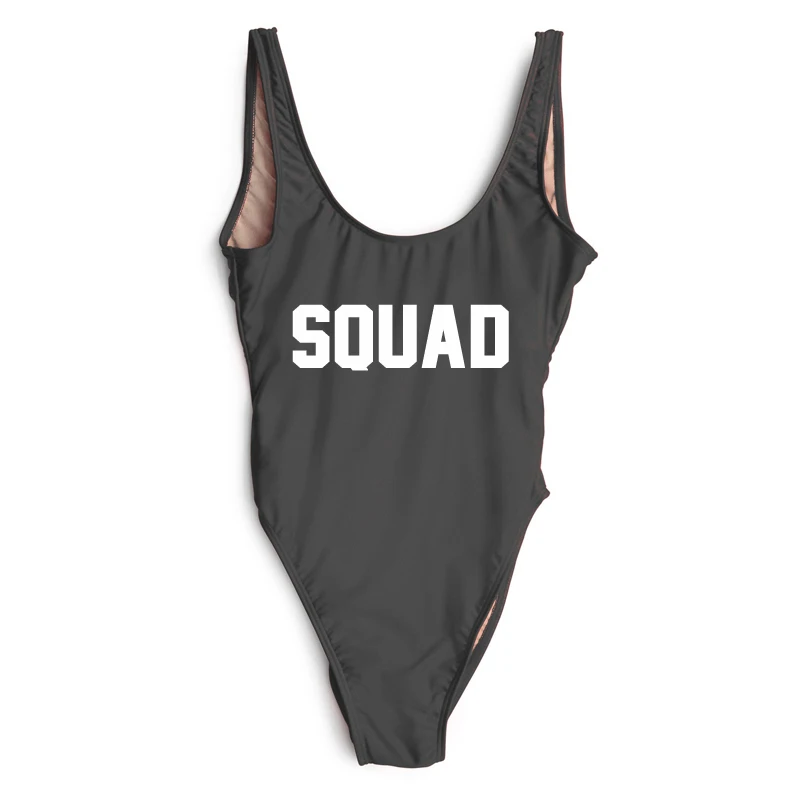 Одна деталь купальник Для женщин SQUAD письмо купальники плюс Размеры сексуальное