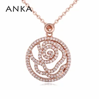 anka fashion rose flower pendant necklace for women office lady jewelry with aaa grade cubic zircon round necklace gift 120856