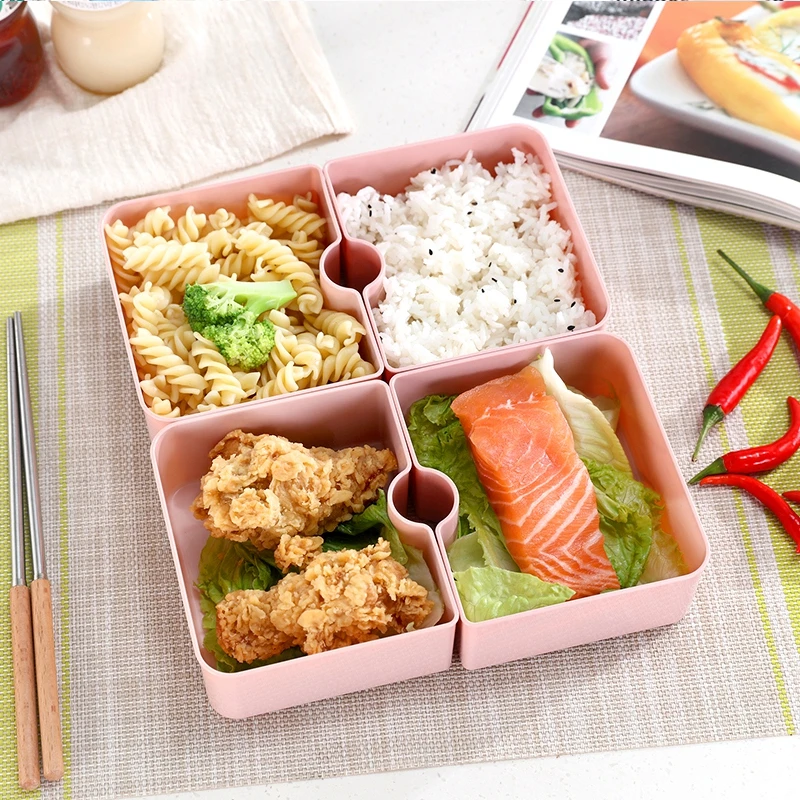 Microwave lunch box Leakproof Double layer Large Capacity Bento Box Set For Heated Food Containers Rectangular hand strap cover | Дом и сад