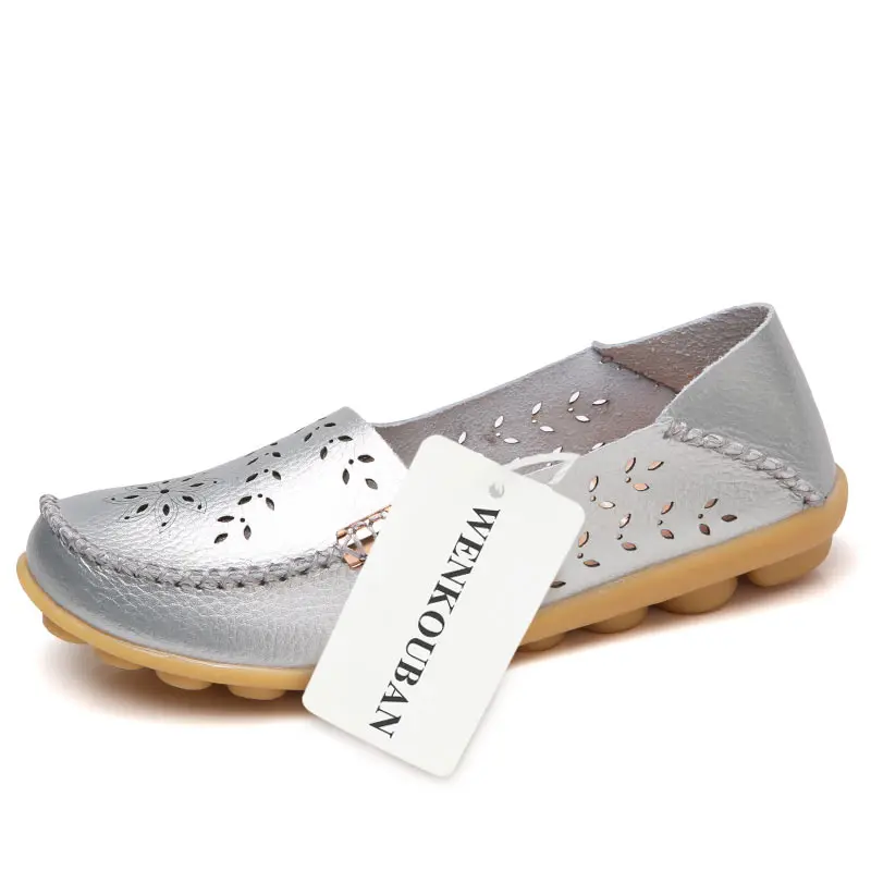 Кожаная обувь женские балетки на плоской подошве лоферы летние Мокасины без