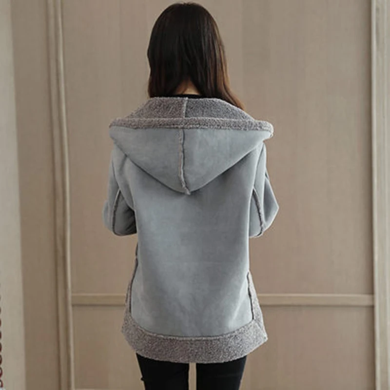 Женская замшевая куртка на молнии с длинным рукавом и капюшоном | одежда