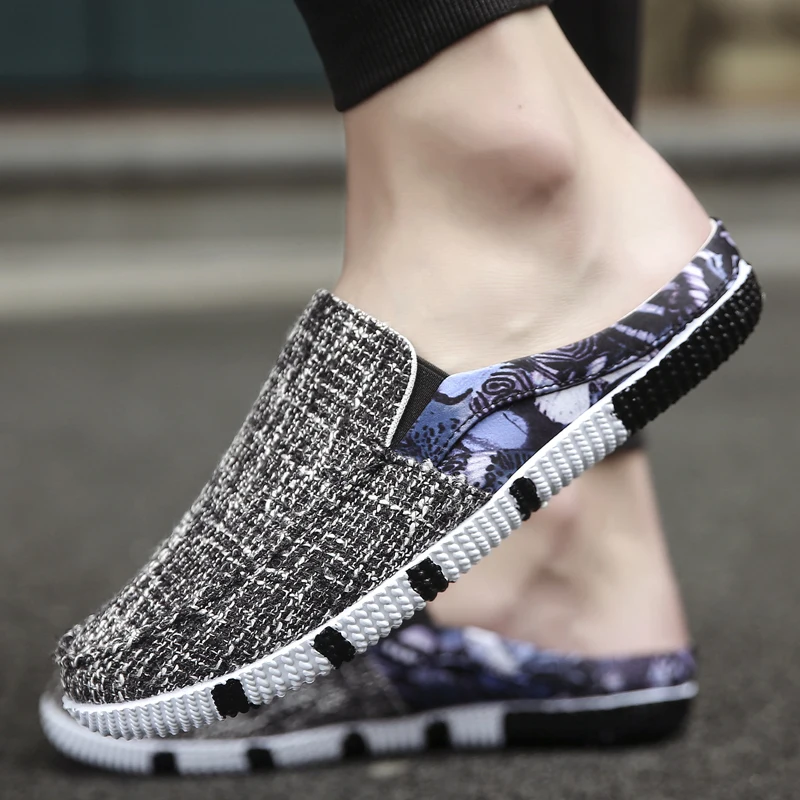 Мужские парусиновые лоферы на плоской подошве Модные дышащие сандалии удобные