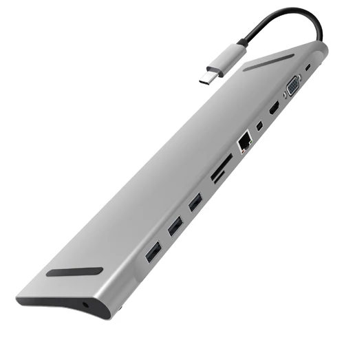 Серебристый Док-станция USB C для MacBook Pro адаптер для HDMI/VGA/Mini DP/SD/RJ45/USB/USB-C PD зарядный порт для Chromebook Pixel& More - Цвет: Серебристый