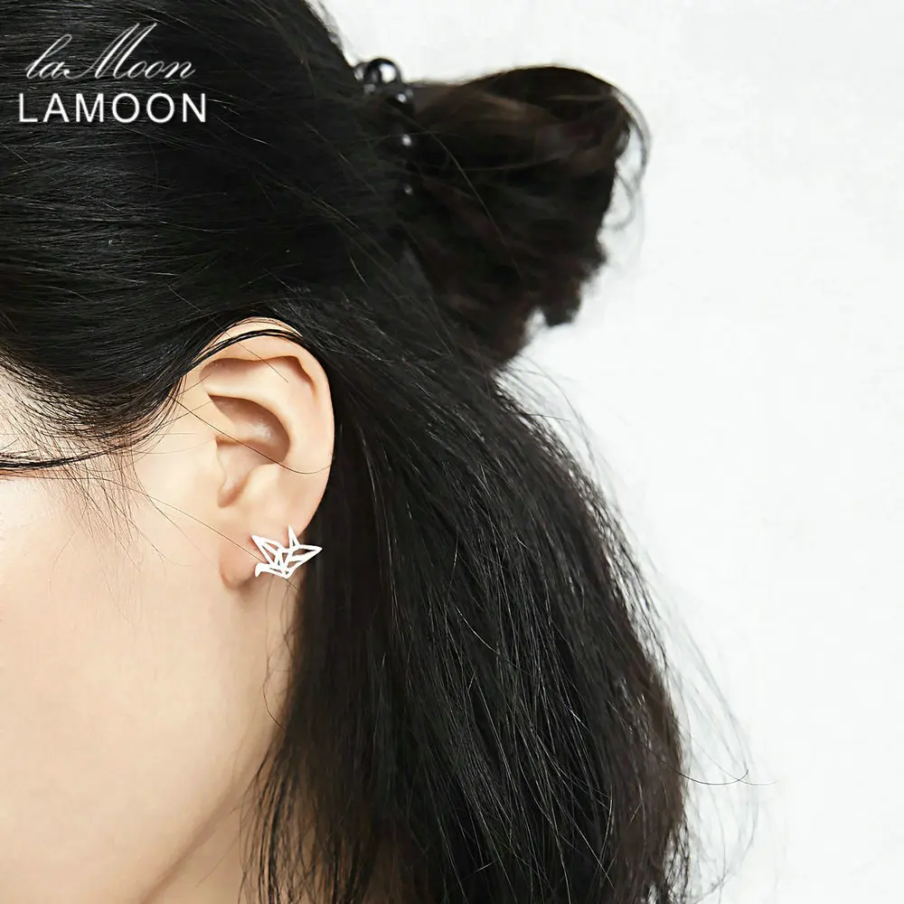 Серьги гвоздики в форме журавля с начесом из серебра 925 пробы ручная работа S925