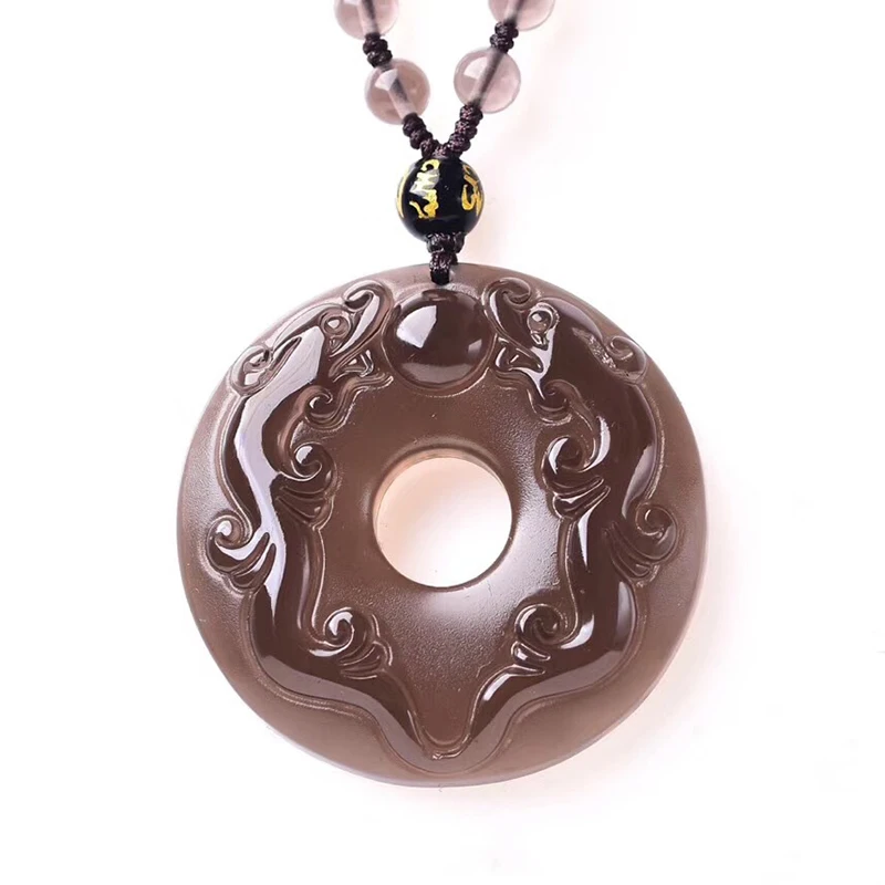 Открытый свет ледяной черный натуральный обсидиан камень подвески двойной