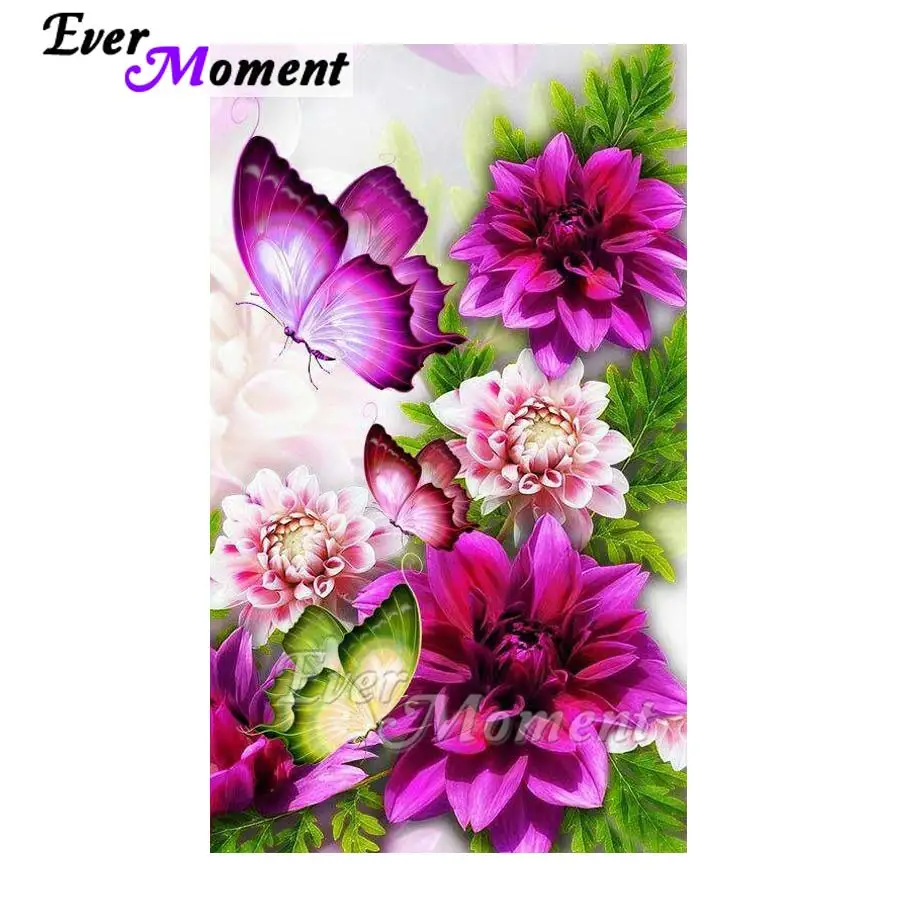 

Ever Moment Diamond Painting Butterfly Decoration Home Diamond Mosaic Pink Flower Full Picture Kits Art ASF1055