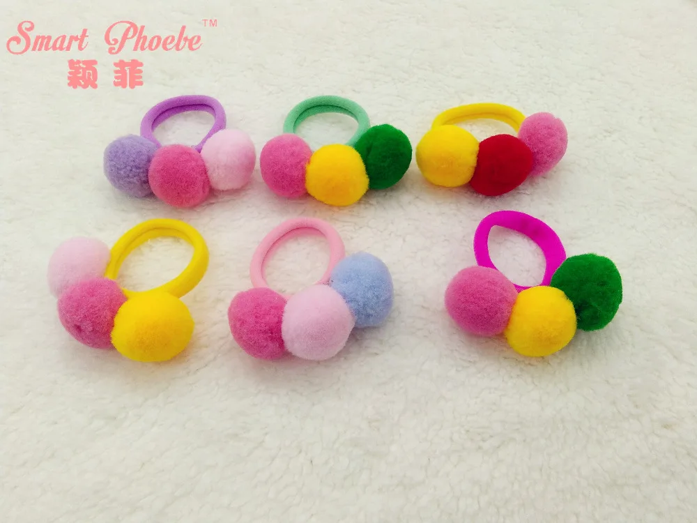 Balls Pom Pom Girls Elastic Headbands Solid Kawaii Elastic Hairbands Rubber Gum Rope