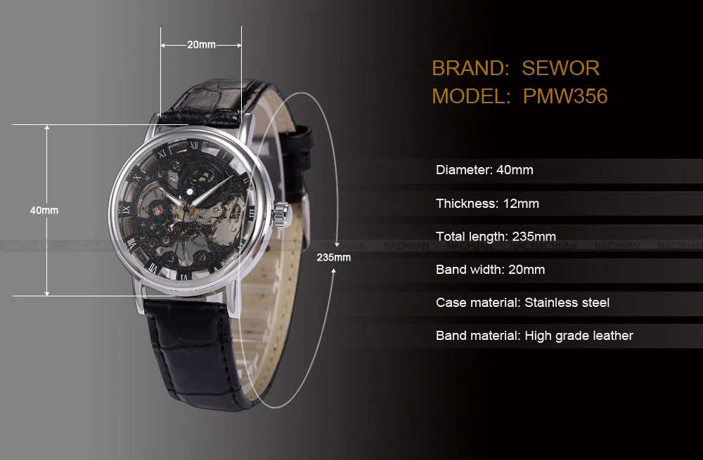 Часы-скелетоны Мужские механические брендовые Роскошные прозрачные с