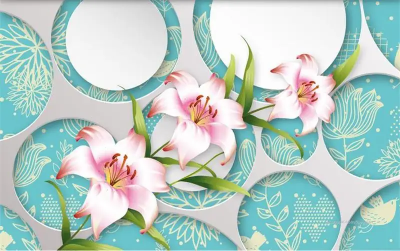 3d фотообои на заказ модные обои с лилиями круг цветок картина настенная комната
