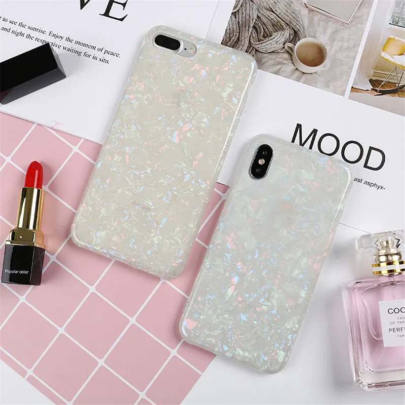 Pink Girly Silicone Case For iPhone 7 8 Plus Glitter Ocean Dream Shell Diamond Cover XR XS Max 6 6S Candy Cape |