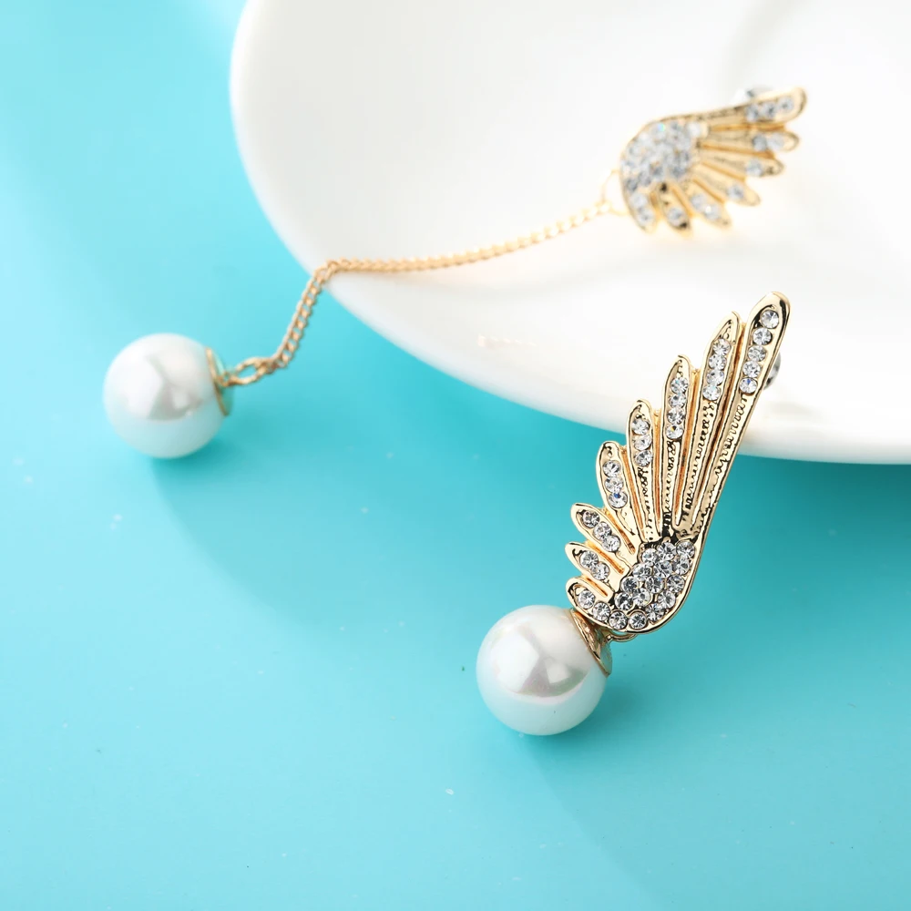 Женские серьги гвоздики с жемчугом золотистые крыльями 2021|earings|jewelry chandelier