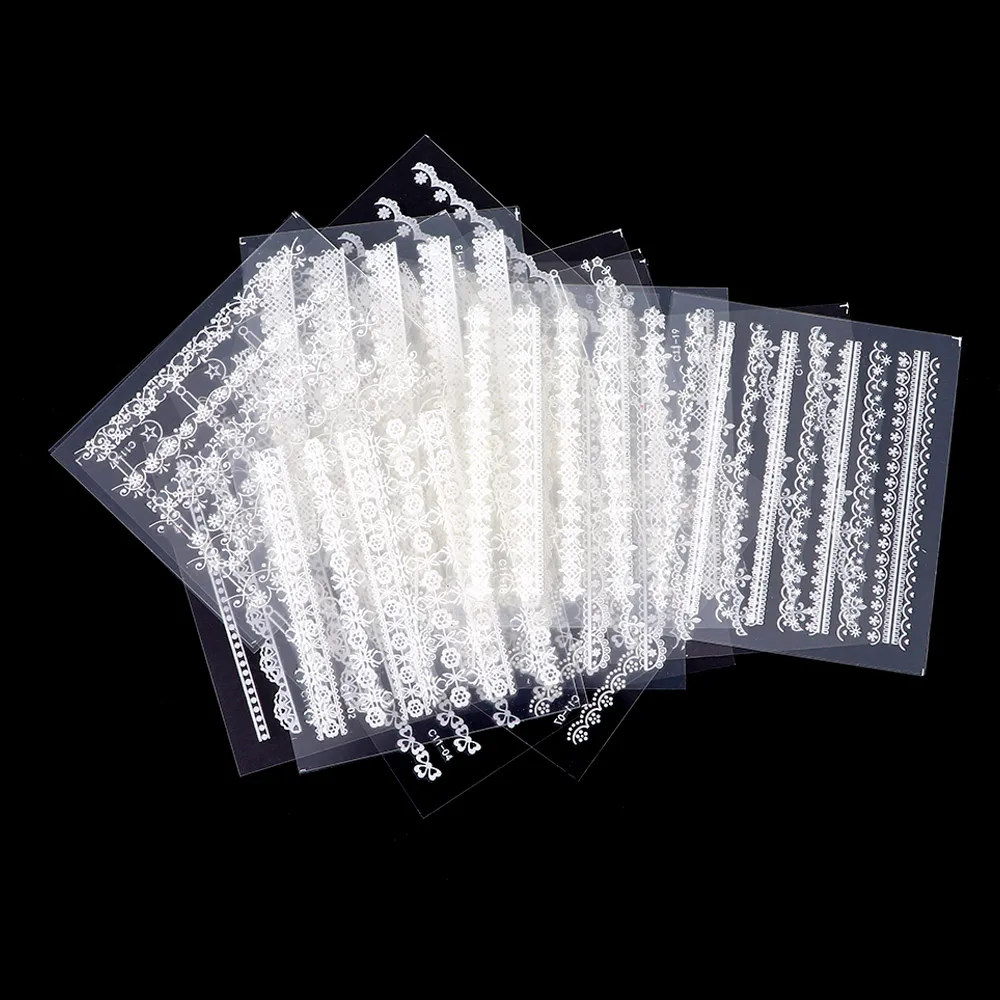 30 шт./компл. белая фотография 3D смешанный дизайн наклейки для ногтей случайные