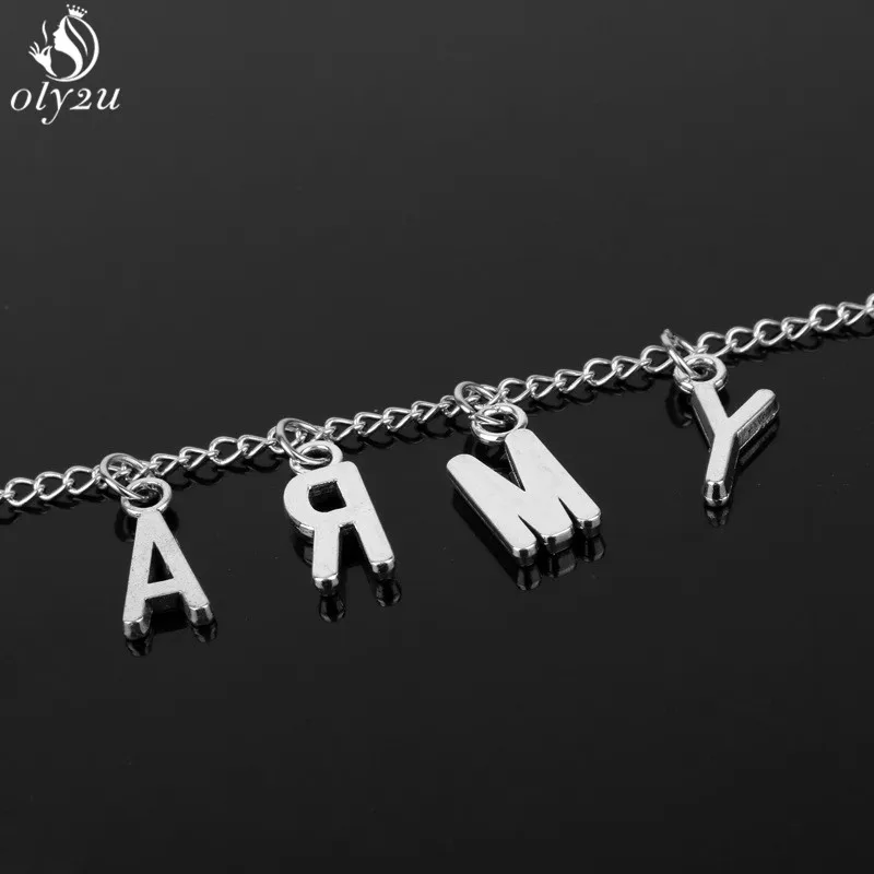 Oly2u KPOP письмо армии джимин же вентилятор кулон-табличка с именем ожерелье для женщин Панк корейский стиль колье ожерелье мужские ювелирные изделия колье