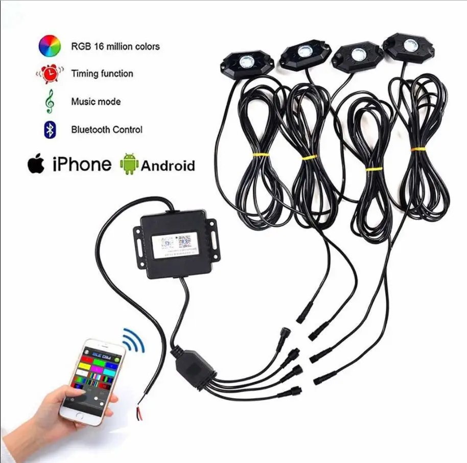 Бесплатная доставка набор 4х Pod RGB светодиодные горные фонари беспроводной Bluetooth