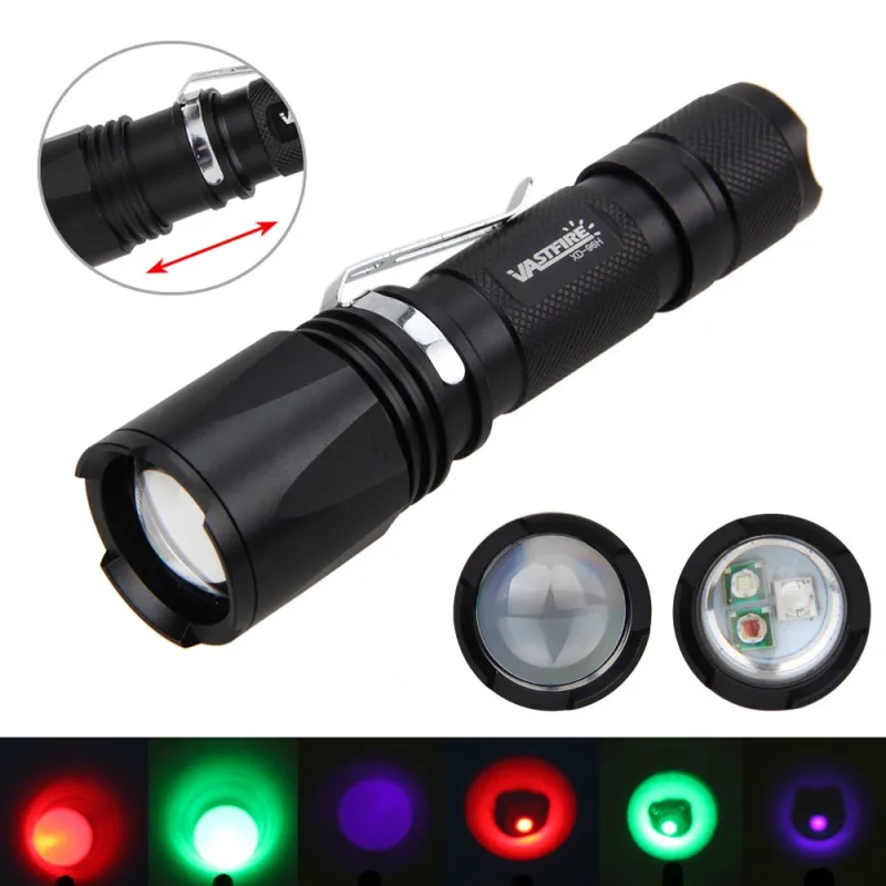 

Adjustable GREEN/RED/UV Purple Light 3X XPE LED Zoomable Light Torch Hunting Lamp