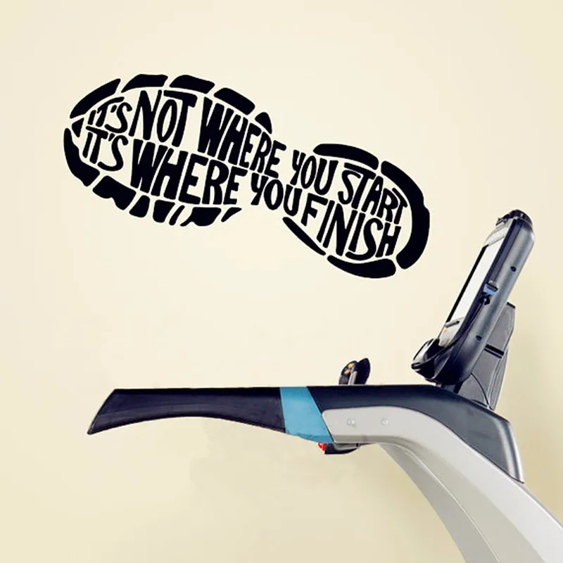 

Hot - Gym Wall Stickers Treadmill Decorative Decals Gym inspirational Quote " Where you start " Fitness Stickers Art Decor