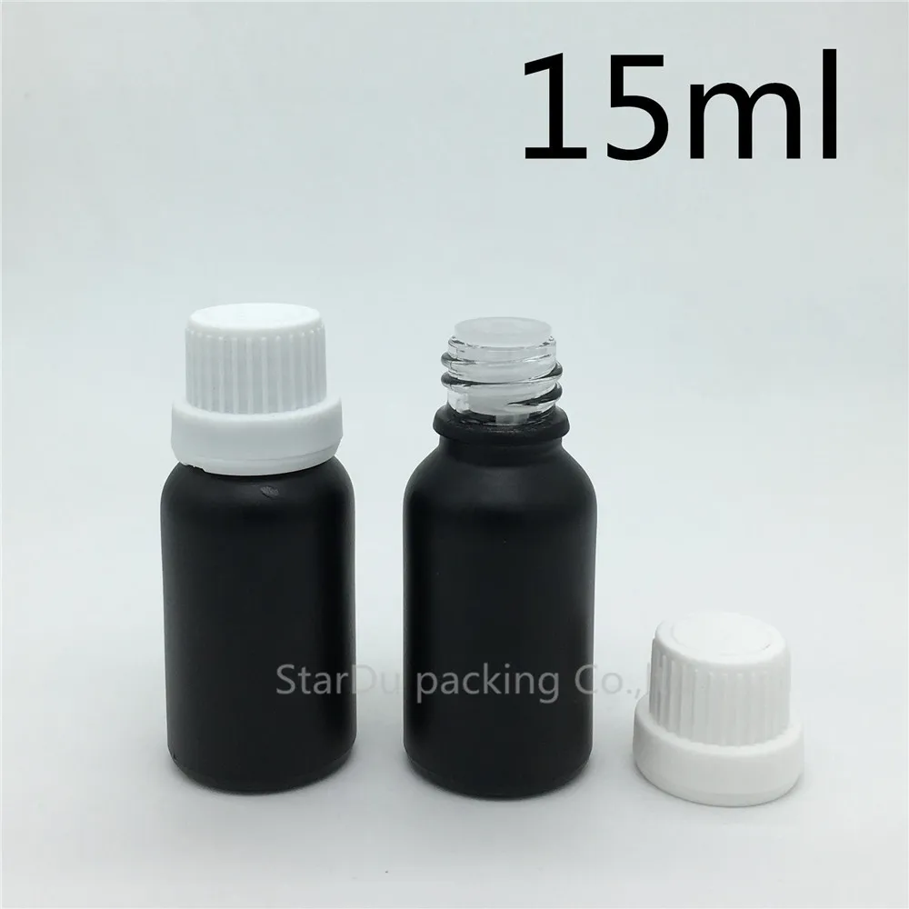 

Free Shipping 10pcs 15ML Black Frosted Glass Bottle 15ml Vials Essential Oil Bottle White Tamper Evident Cap Perfume Bottle