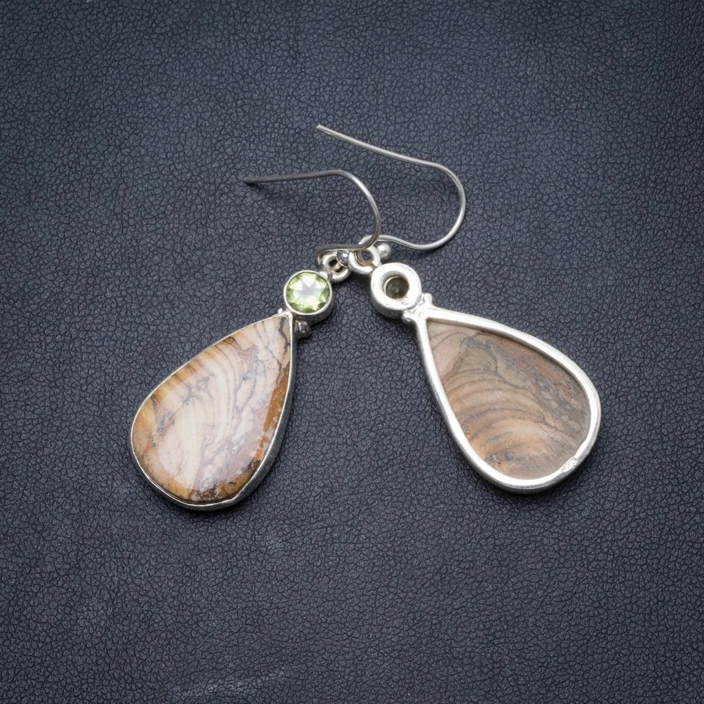 Natural Picture Jasper and Peridot Handmade Unique 925 Sterling Silver Earrings 1.75&quot Y1579 | Украшения и аксессуары